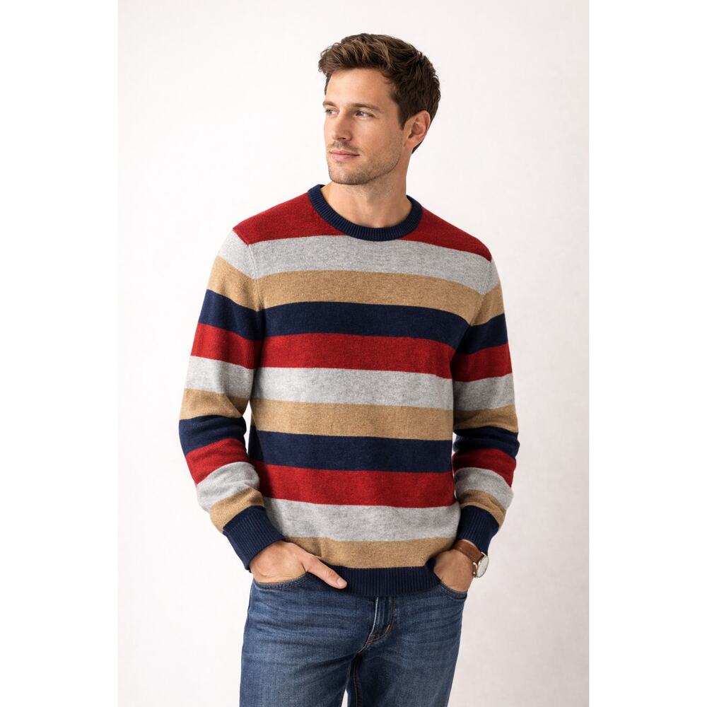 Charter Club Mens M Merino Wool Blend Striped Crewneck Sweater Medium